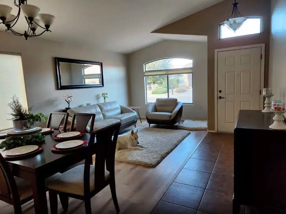 red-door_2030-1920w Tucson living room completely repainted with modern neutral tones.